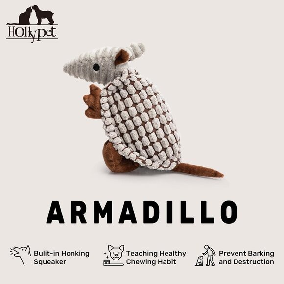 Plush Dog Squeaky Toy Stuffed Armadillo Animal Pet Puppy Chew Toys with Clean Te - Picture 4 of 8